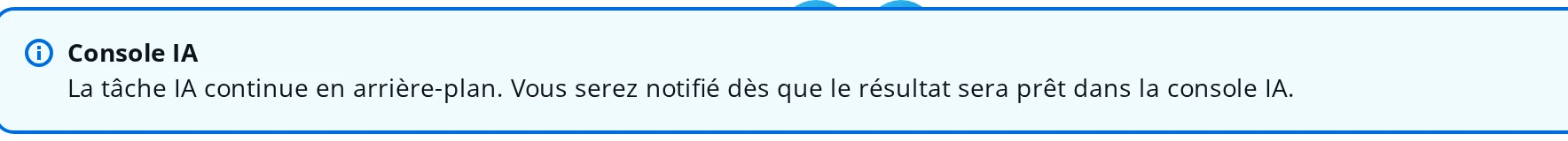 Message DrBook confirmant que la tâche IA continue en arrière-plan